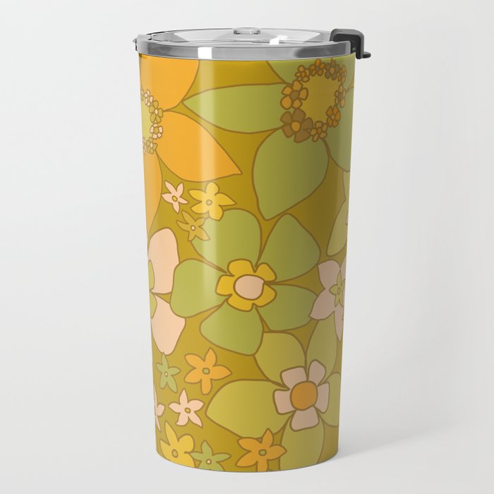 70s groovy retro floral pattern orange brown green handdrawn by surfy birdy  Travel Mug Gallery Image 2