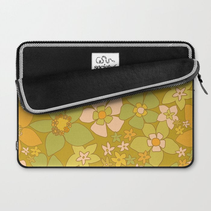 70s groovy retro floral pattern orange brown green handdrawn by surfy birdy  Laptop Sleeve Gallery Image 2