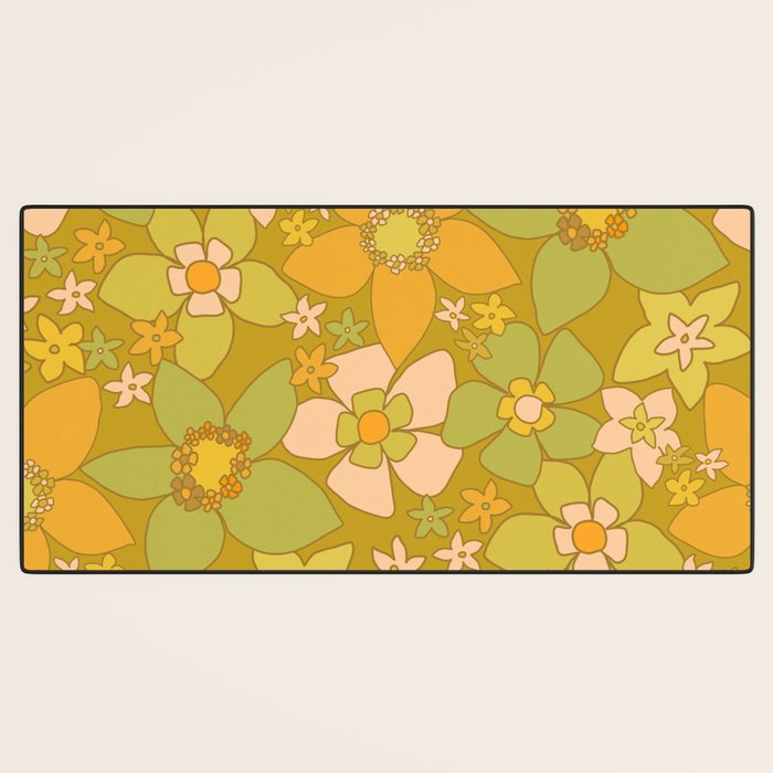 70s groovy retro floral pattern orange brown green handdrawn by surfy birdy  Desk Mat Gallery Image 3