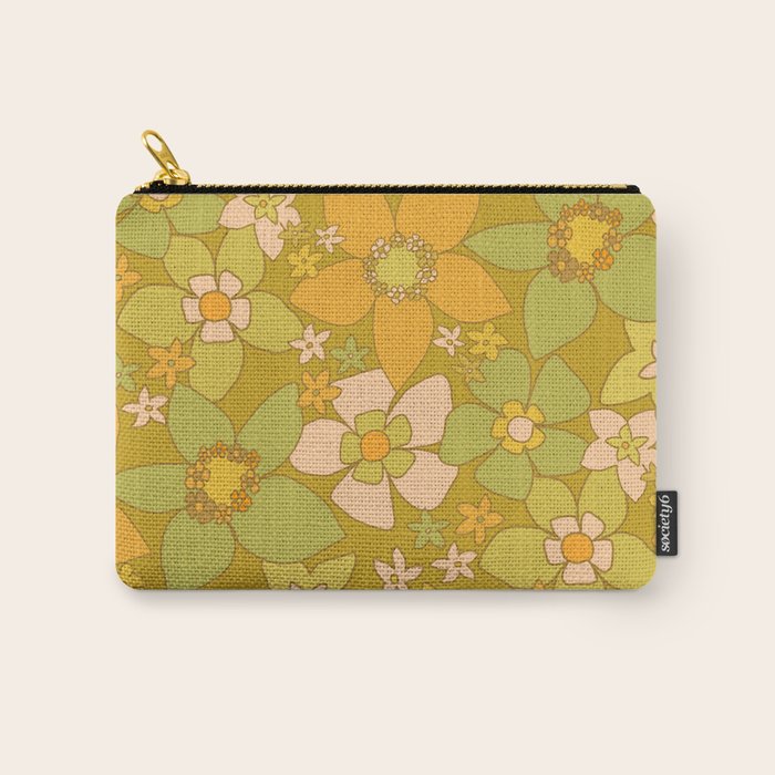 70s groovy retro floral pattern orange brown green handdrawn by surfy birdy  Carry All Pouch Gallery Image 1