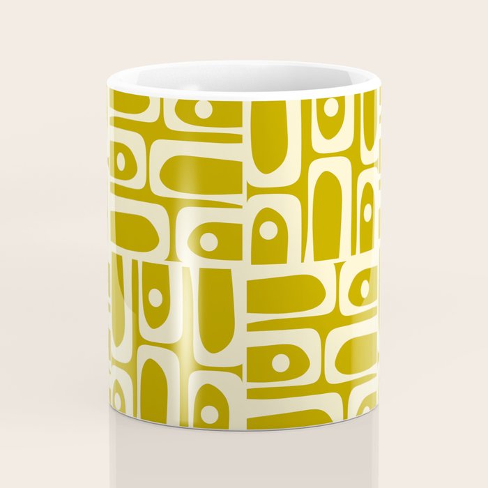 Eclectic Mid Century Modern Piquet Multi Pattern in Chartreuse and Cream Coffee Mug Gallery Image 4