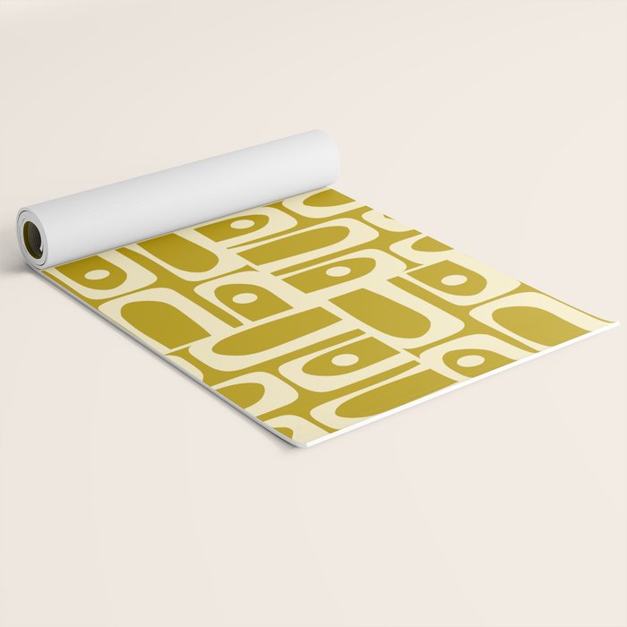 Eclectic Mid Century Modern Piquet Multi Pattern in Chartreuse and Cream Yoga Mat Gallery Image 2