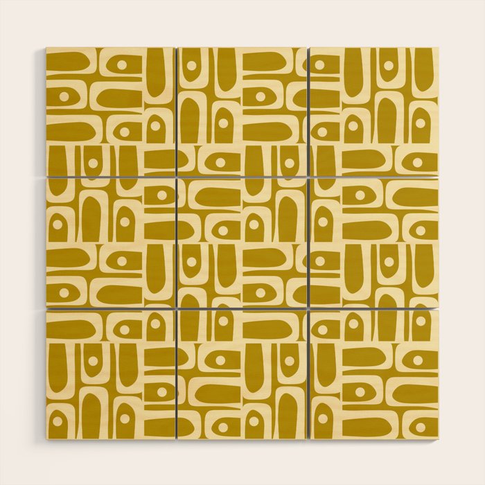 Eclectic Mid Century Modern Piquet Multi Pattern in Chartreuse and Cream Wood Wall Art Gallery Image 1