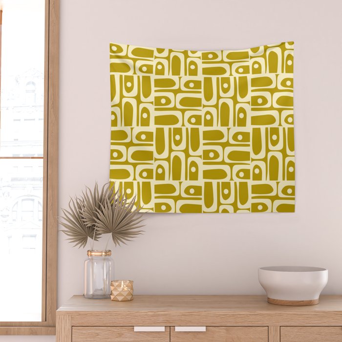 Eclectic Mid Century Modern Piquet Multi Pattern in Chartreuse and Cream Wall Tapestry Gallery Image 2