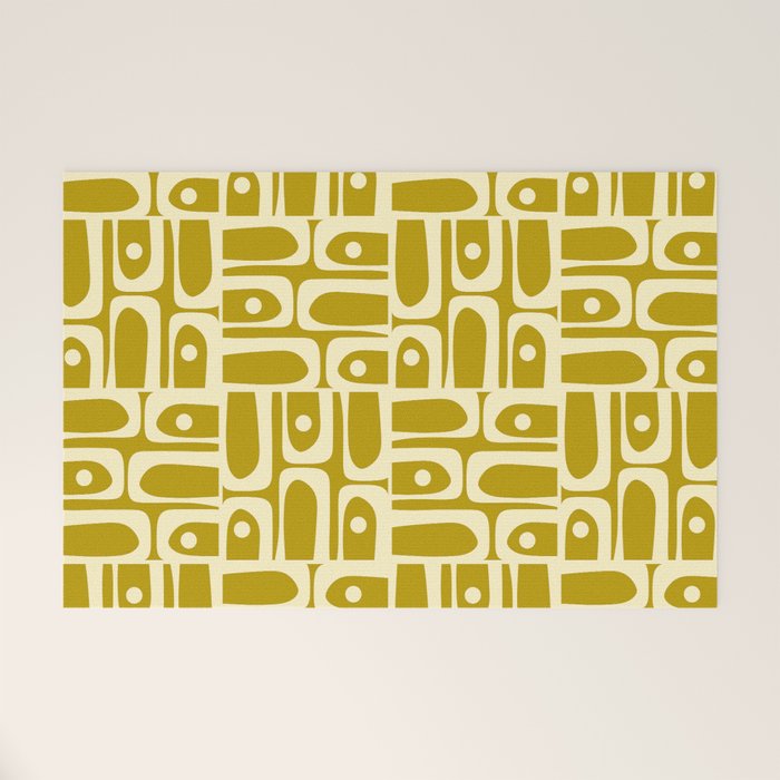 Eclectic Mid Century Modern Piquet Multi Pattern in Chartreuse and Cream Welcome Mat Gallery Image 1