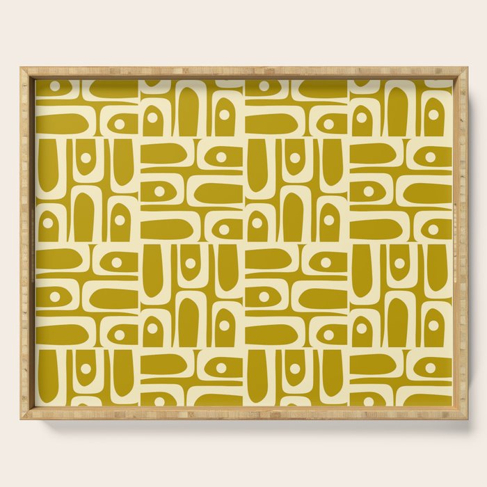 Eclectic Mid Century Modern Piquet Multi Pattern in Chartreuse and Cream Serving Tray Gallery Image 1