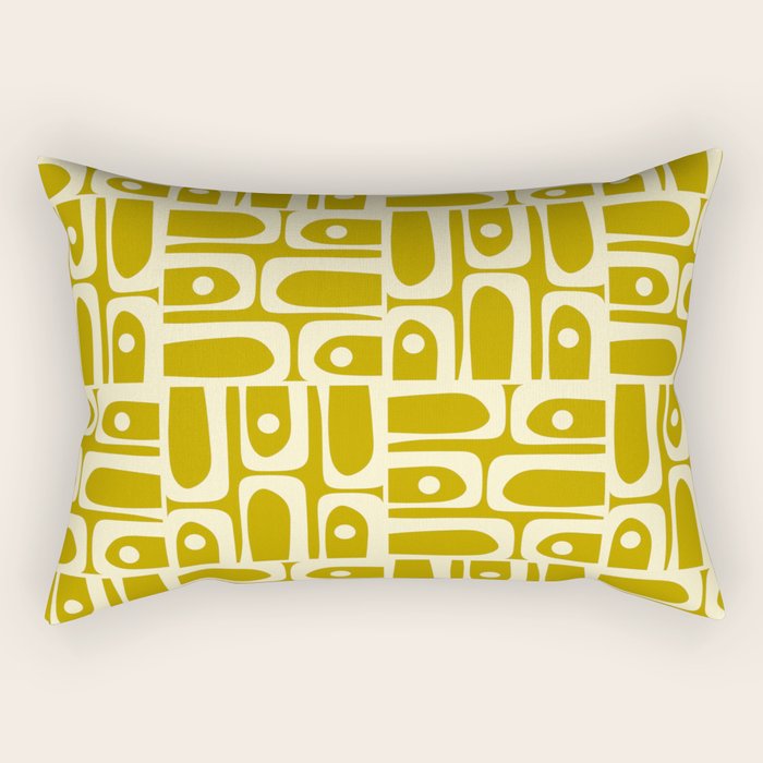Eclectic Mid Century Modern Piquet Multi Pattern in Chartreuse and Cream Rectangular Pillow Gallery Image 2
