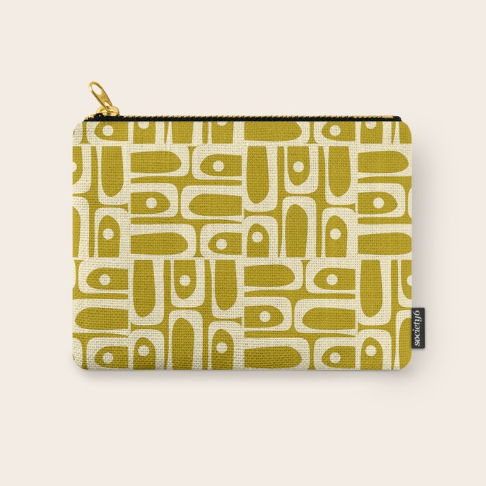 Eclectic Mid Century Modern Piquet Multi Pattern in Chartreuse and Cream Carry All Pouch Gallery Image 1