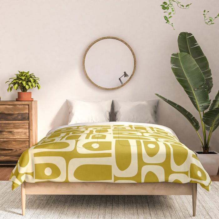 Eclectic Mid Century Modern Piquet Multi Pattern in Chartreuse and Cream Comforter Gallery Image 3