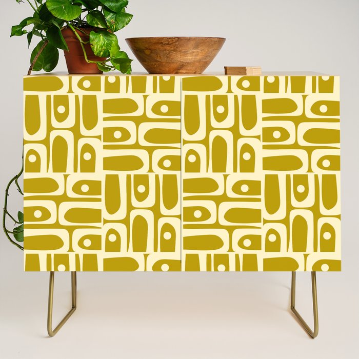 Eclectic Mid Century Modern Piquet Multi Pattern in Chartreuse and Cream Credenza Gallery Image 1