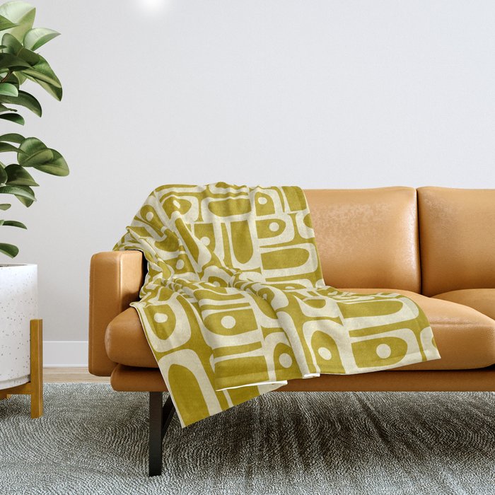 Eclectic Mid Century Modern Piquet Multi Pattern in Chartreuse and Cream Throw Blanket Gallery Image 1