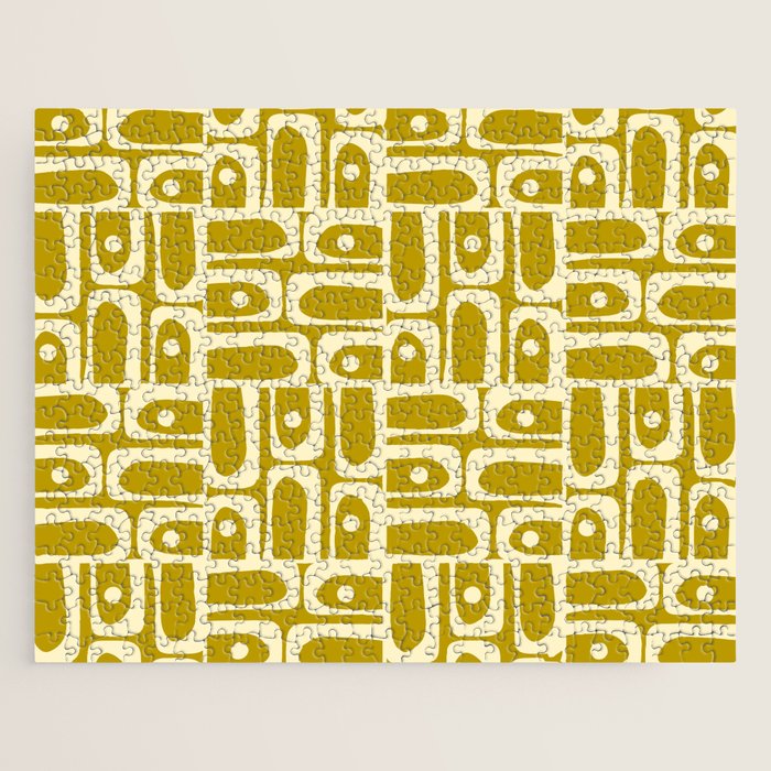 Eclectic Mid Century Modern Piquet Multi Pattern in Chartreuse and Cream Jigsaw Puzzle Gallery Image 1