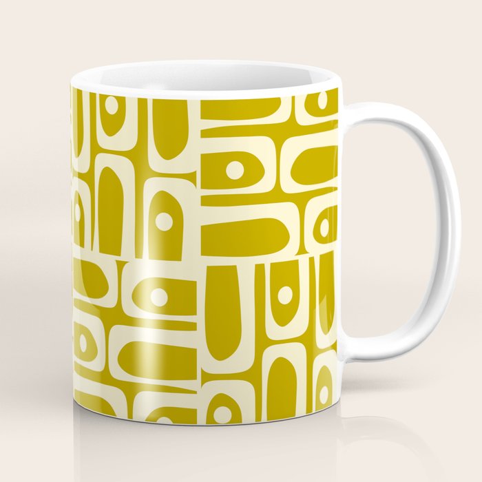 Eclectic Mid Century Modern Piquet Multi Pattern in Chartreuse and Cream Coffee Mug Gallery Image 1