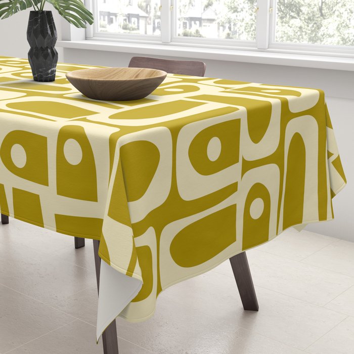 Eclectic Mid Century Modern Piquet Multi Pattern in Chartreuse and Cream Tablecloth Gallery Image 3