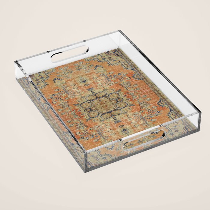 Vintage Woven Coral and Blue Kilim Acrylic Tray Gallery Image 1