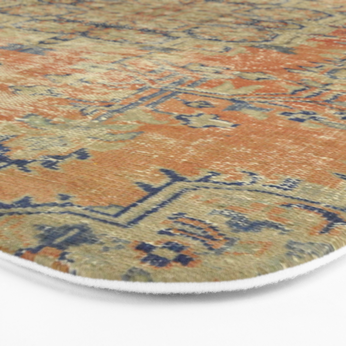 Vintage Woven Coral and Blue Kilim Bath Mat Gallery Image 3