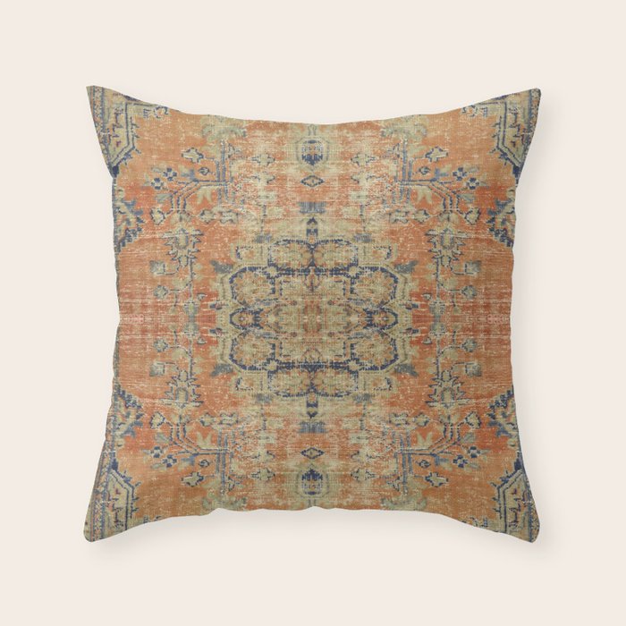 Vintage Woven Coral and Blue Kilim Throw Pillow Gallery Image 6