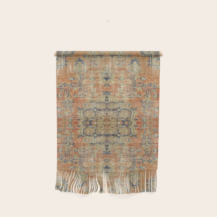 Vintage Woven Coral and Blue Kilim Wall Hanging Gallery Image 1