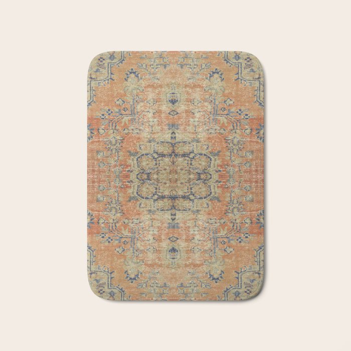 Vintage Woven Coral and Blue Kilim Bath Mat Gallery Image 1