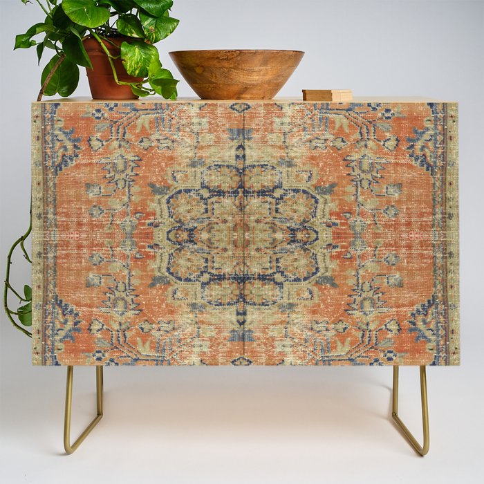 Vintage Woven Coral and Blue Kilim Credenza Gallery Image 1