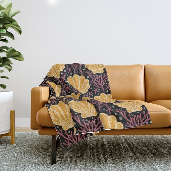 Seashell - marigold and black Throw Blanket Gallery Image 1