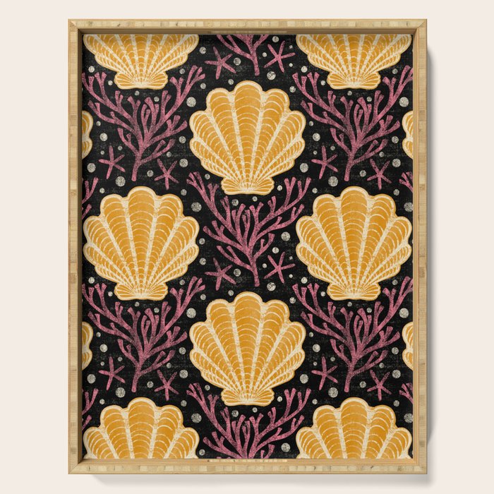 Seashell - marigold and black Serving Tray Gallery Image 1