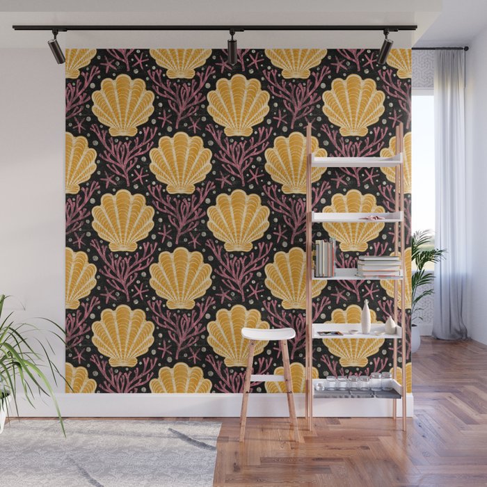 Seashell - marigold and black Wall Mural Gallery Image 1