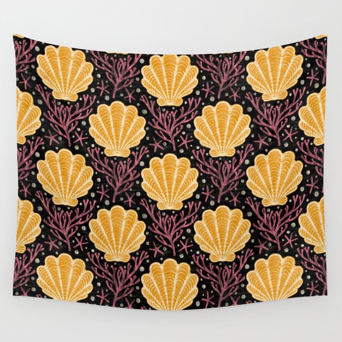 Seashell - marigold and black Wall Tapestry Gallery Image 4