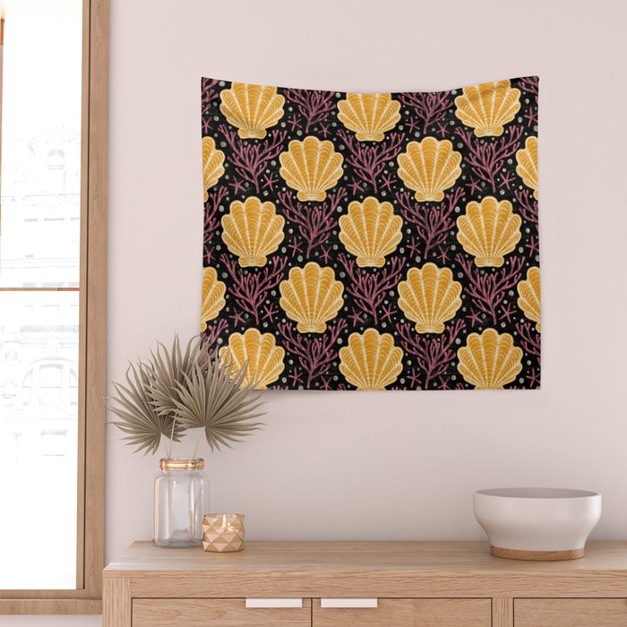 Seashell - marigold and black Wall Tapestry Gallery Image 2