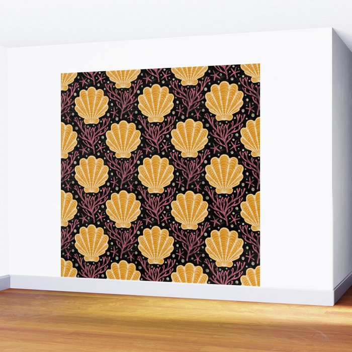 Seashell - marigold and black Wall Mural Gallery Image 2