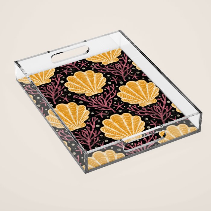 Seashell - marigold and black Acrylic Tray Gallery Image 1