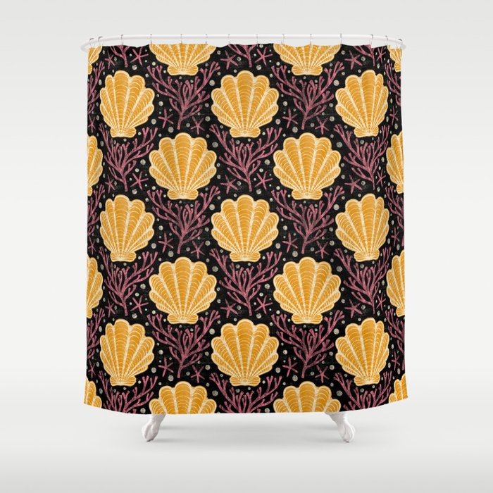 Seashell - marigold and black Shower Curtain Gallery Image 1