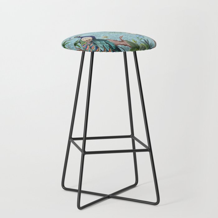 Chinoiserie Aqua Turquoise Peacock Garden & William Morris Art  Stool Gallery Image 1