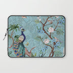 Chinoiserie Aqua Turquoise Peacock Garden & William Morris Art  Laptop Sleeve Gallery Image 1