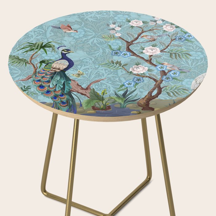 Chinoiserie Aqua Turquoise Peacock Garden & William Morris Art  Side Table Gallery Image 2