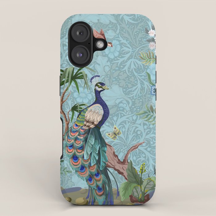 Chinoiserie Aqua Turquoise Peacock Garden & William Morris Art  iPhone Case Gallery Image 1