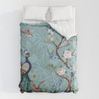 Chinoiserie Aqua Turquoise Peacock Garden & William Morris Art  Comforter Gallery Image 6