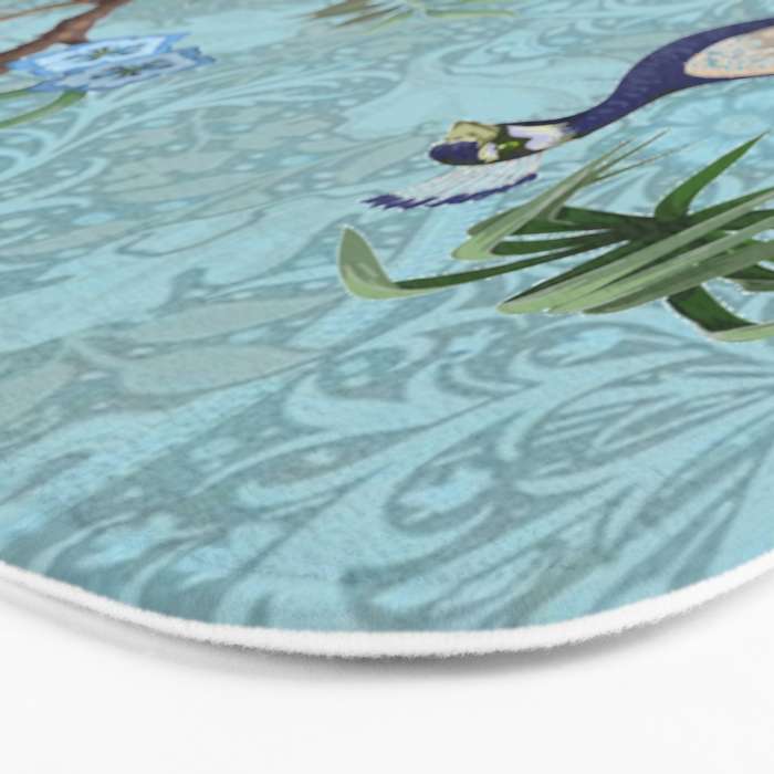 Chinoiserie Aqua Turquoise Peacock Garden & William Morris Art  Bath Mat Gallery Image 3