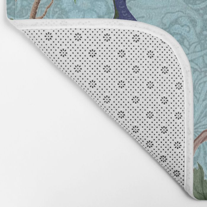 Chinoiserie Aqua Turquoise Peacock Garden & William Morris Art  Bath Mat Gallery Image 2