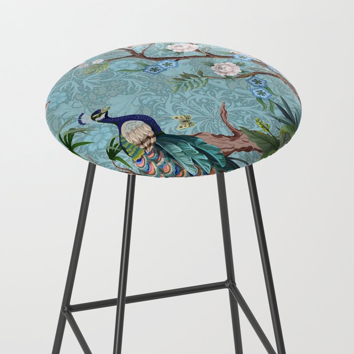 Chinoiserie Aqua Turquoise Peacock Garden & William Morris Art  Stool Gallery Image 2