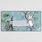 Chinoiserie Aqua Turquoise Peacock Garden & William Morris Art  Desk Mat Gallery Image 1