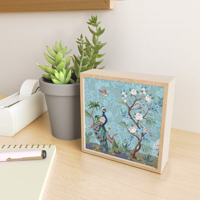 Chinoiserie Aqua Turquoise Peacock Garden & William Morris Art  Mini Art Print Gallery Image 2