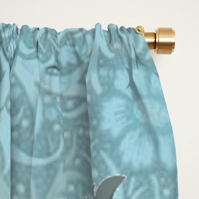 Chinoiserie Aqua Turquoise Peacock Garden & William Morris Art  Window Curtain Gallery Image 2