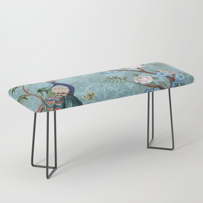 Chinoiserie Aqua Turquoise Peacock Garden & William Morris Art  Bench Gallery Image 1