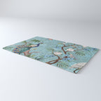 Chinoiserie Aqua Turquoise Peacock Garden & William Morris Art  Rug Gallery Image 3