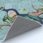 Chinoiserie Aqua Turquoise Peacock Garden & William Morris Art  Rug Gallery Image 4