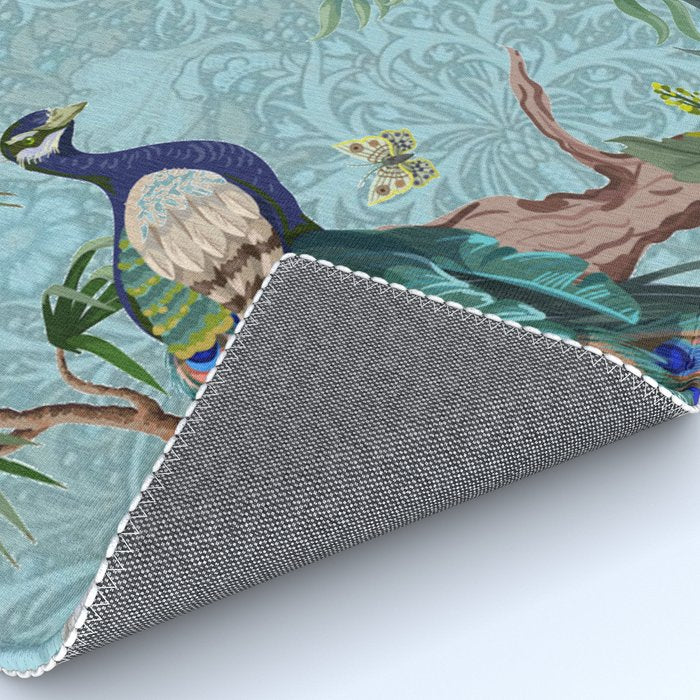 Chinoiserie Aqua Turquoise Peacock Garden & William Morris Art  Rug Gallery Image 4