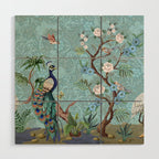 Chinoiserie Aqua Turquoise Peacock Garden & William Morris Art  Wood Wall Art Gallery Image 1