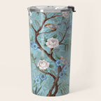 Chinoiserie Aqua Turquoise Peacock Garden & William Morris Art  Travel Mug Gallery Image 2