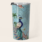 Chinoiserie Aqua Turquoise Peacock Garden & William Morris Art  Travel Mug Gallery Image 3
